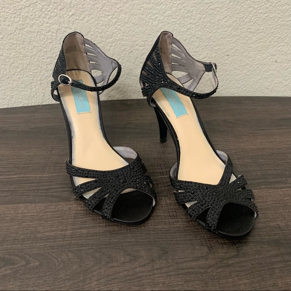 Betsey Johnson Shoes - Betsey Johnson black sweet rhinestone open toe heels size 7.5